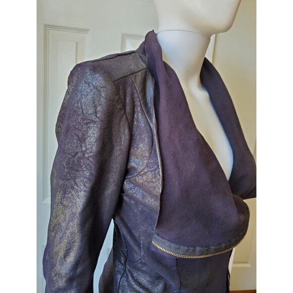 Zara Jacket Size S Funnel Neck Full Zip Moto Vegan Suede Faux Leather Look Fall - Picture 6 of 15
